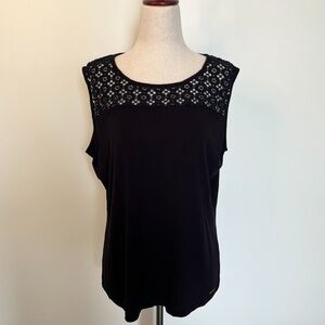 Calvin Klein Black Sleeveless Tank Top with Floral Lace Neckline size large